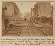 872798 Afbeelding van de werkzaamheden voor de verdubbeling van het tramspoor in de Burgemeester Reigerstraat te ...